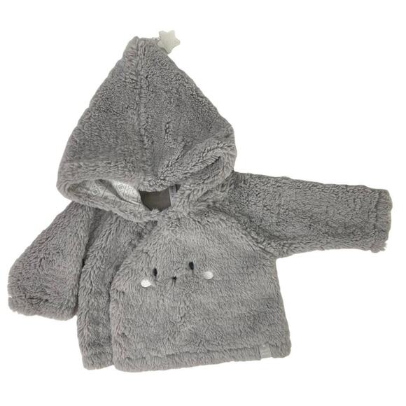 Souris Mini Faux Fur Baby Hooded Jacket with Star Charm Size 9M in Gray - Picture 10 of 15